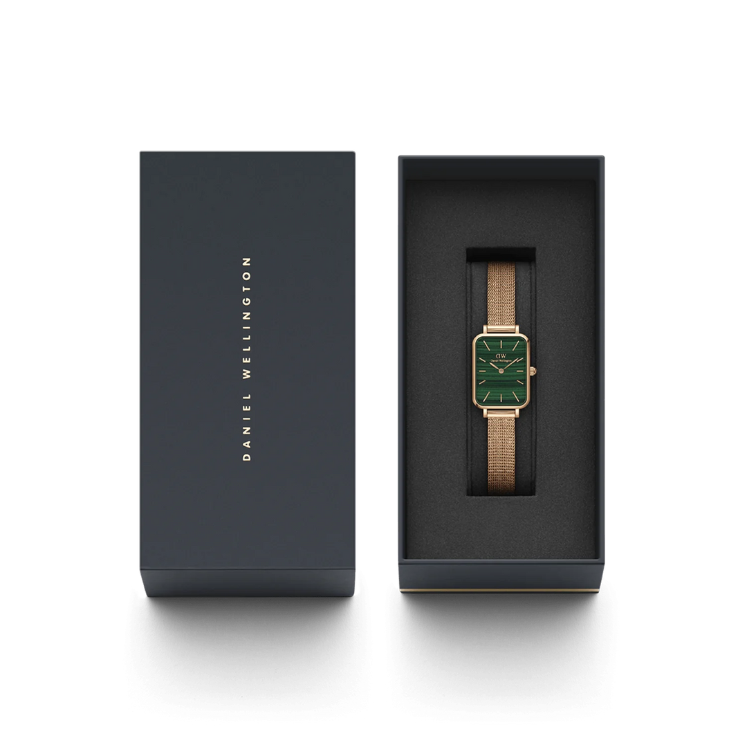 Daniel Wellington Quadro 20X26 Pressed Melrose Rose Gold & Green Watch