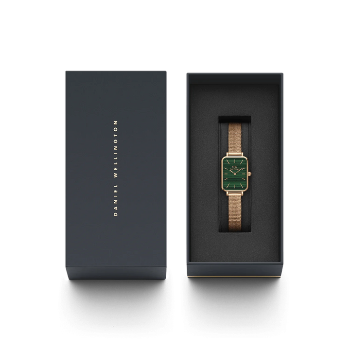 Daniel Wellington Quadro 20X26 Pressed Melrose Rose Gold & Green Watch