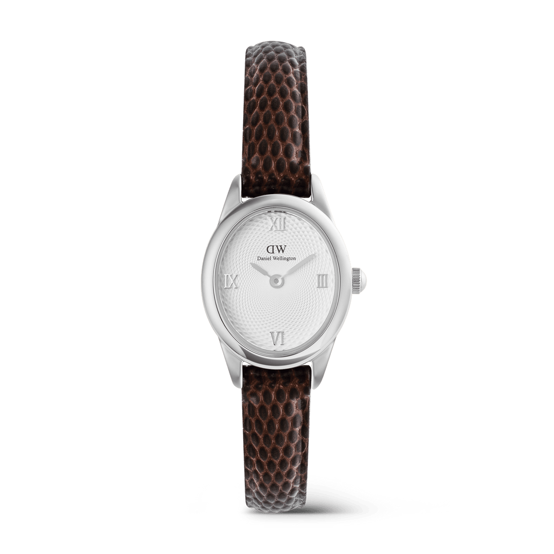 Daniel Wellington Ophelia Mini Dark Brown Lizard White GuillochÃ© Silver
