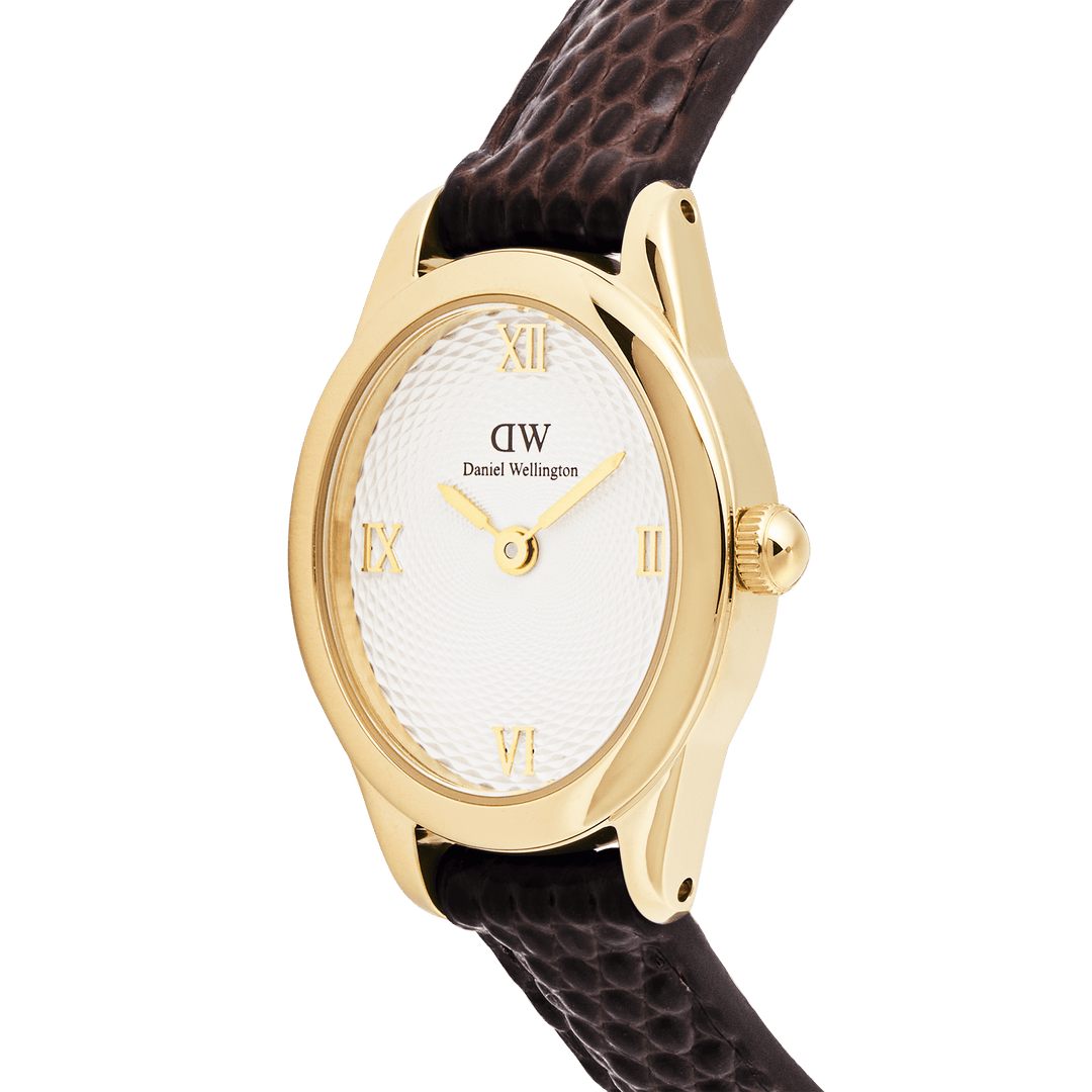 Daniel Wellington Ophelia Mini Dark Brown Lizard White Guilloché Gold