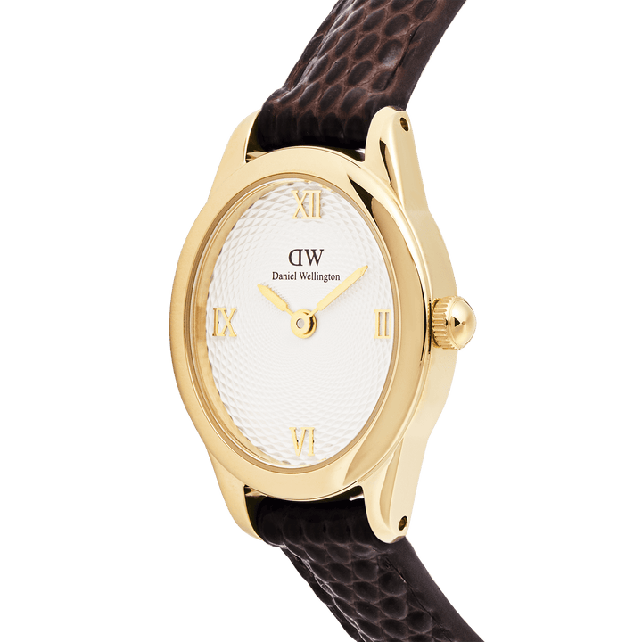 Daniel Wellington Ophelia Mini Dark Brown Lizard White Guilloché Gold