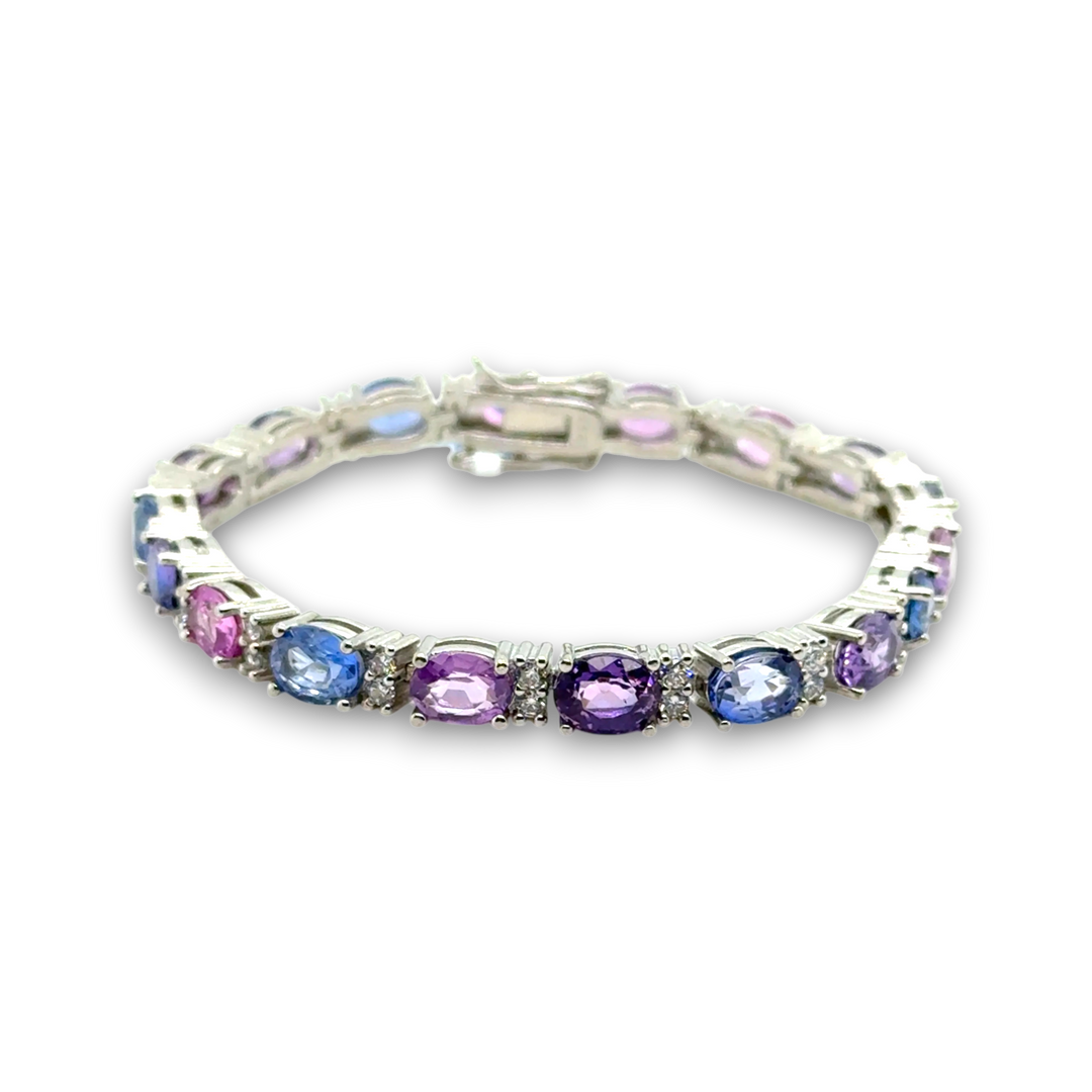 Sterling Silver Sapphire, Amethyst &amp; CZ Tennis Bracelet