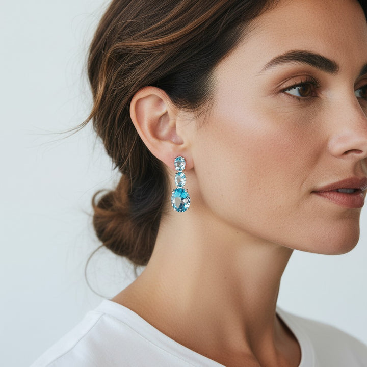 Sterling Silver Triple Blue Topaz Drop Earrings