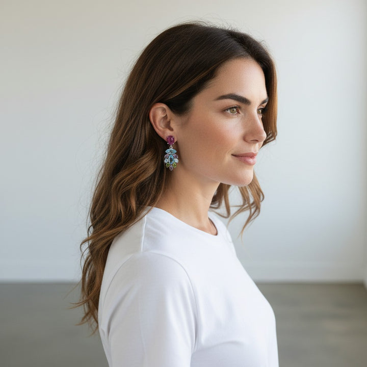 Sterling Silver Multi-colour Natural Gem Drop Earrings