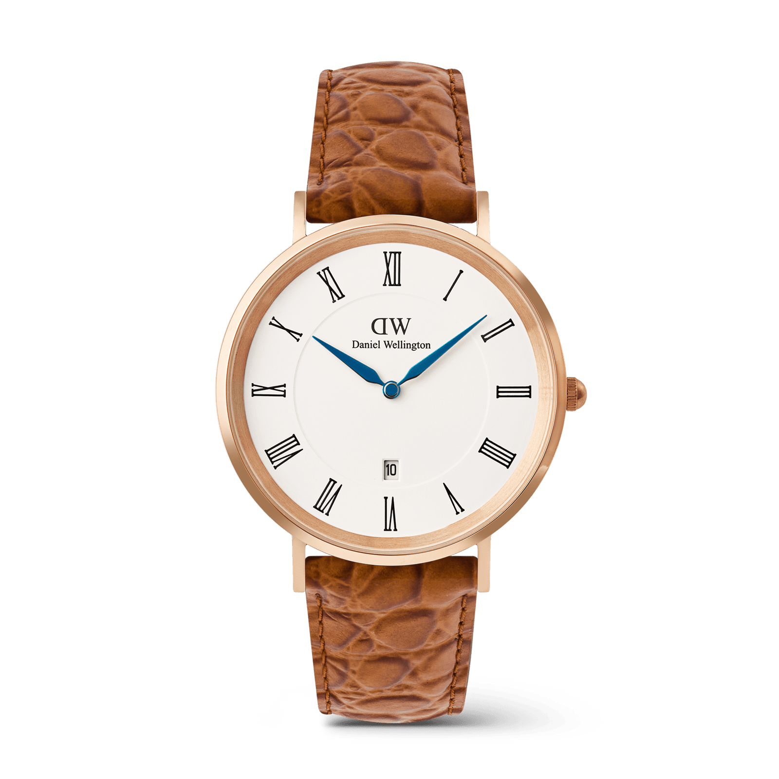 Daniel Wellington Classic Roman Numerals Date Light Brown Croc Belly Rose Gold - B & S Lyncris Jewellers