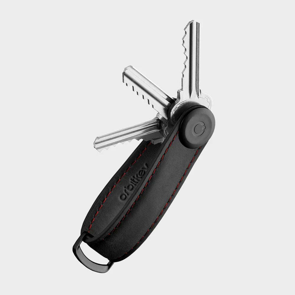 ORBITKEY Key Organiser Crazy Horse Black With Red Stitching