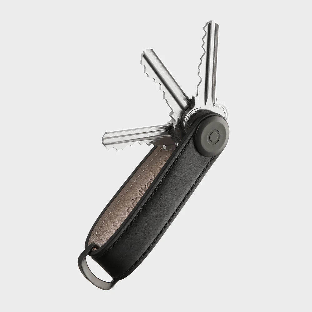ORBITKEY Key Organiser Leather Black With Black Stitching