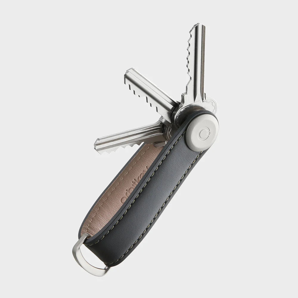 ORBITKEY Key Organiser Leather Charcoal Grey Stitching