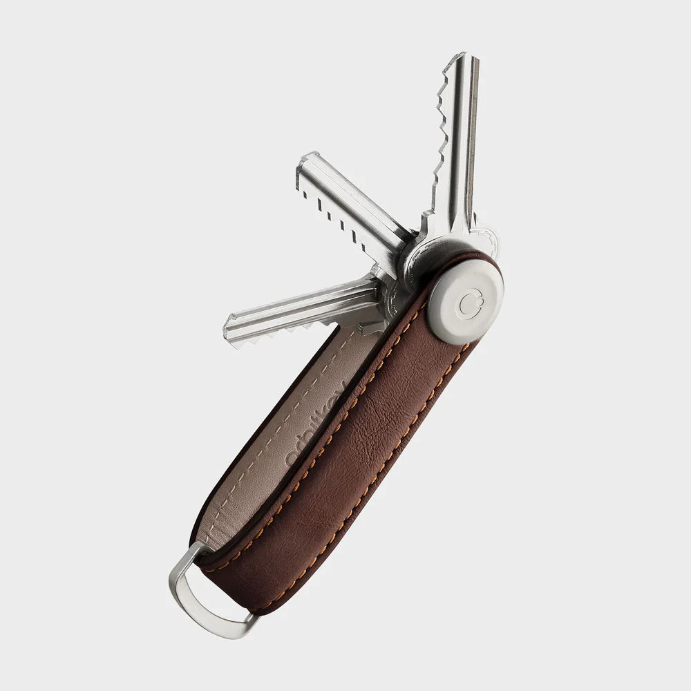 ORBITKEY Key Organiser Leather Espresso With Brown Stitching