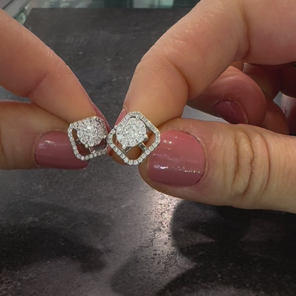 18ct White Gold Detachable Cluster Diamond Stud Earrings