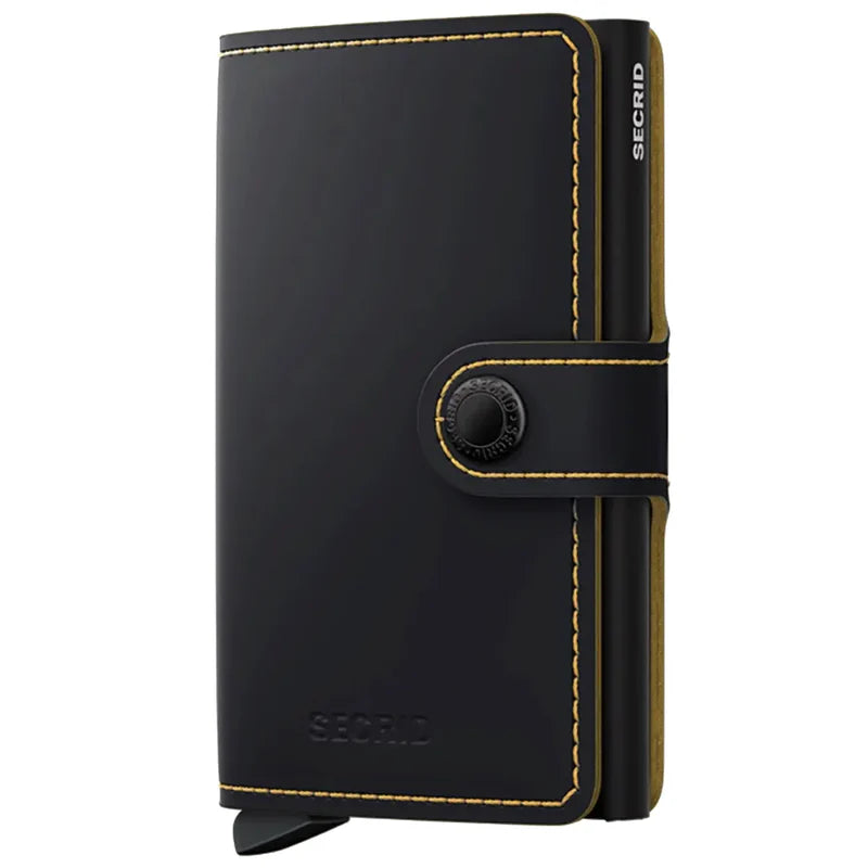 SECRID Miniwallet Matte Black & Ochre Leather RFID Wallet SC4840