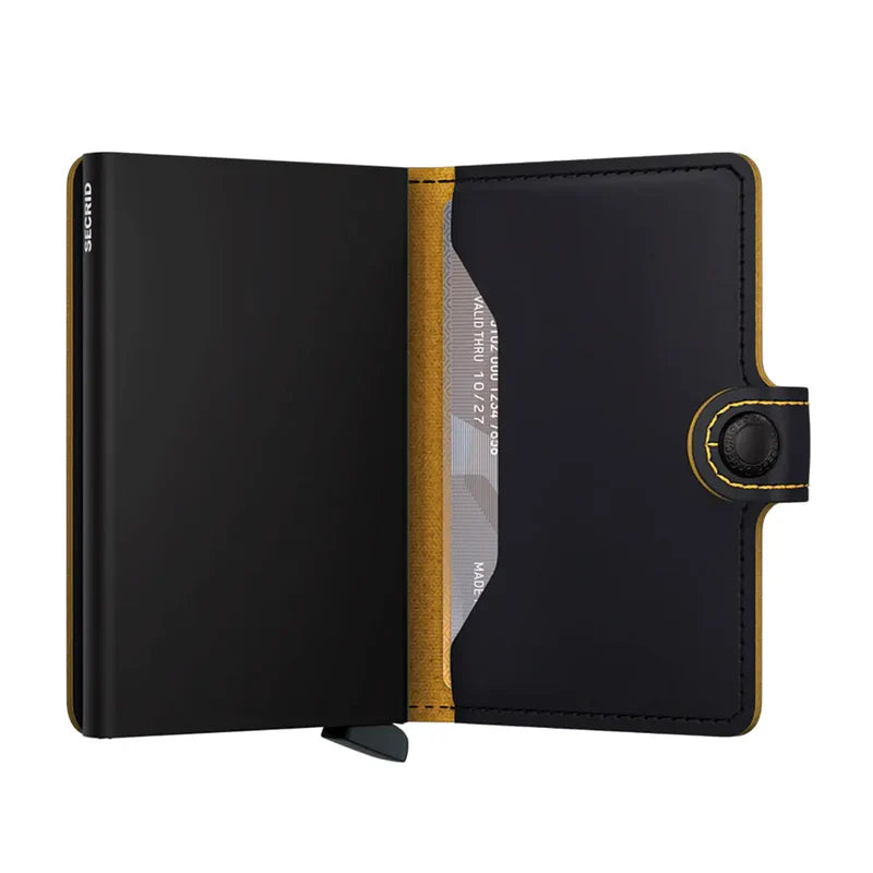 SECRID Miniwallet Matte Black & Ochre Leather RFID Wallet SC4840
