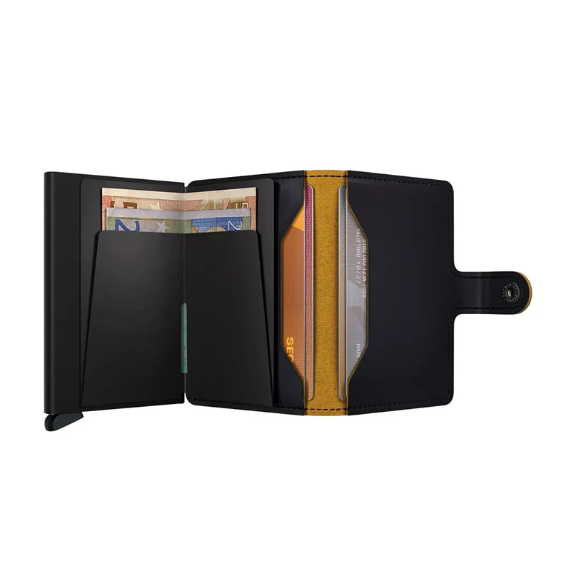 SECRID Miniwallet Matte Black & Ochre Leather RFID Wallet SC4840