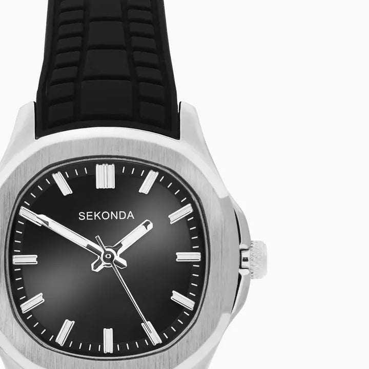 Sekonda Womens Octaire Silver Case Black Silicone Strap 30mm Watch