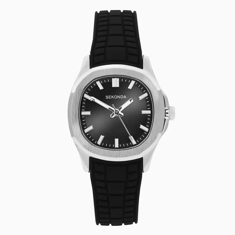 Sekonda Womens Octaire Silver Case Black Silicone Strap 30mm Watch