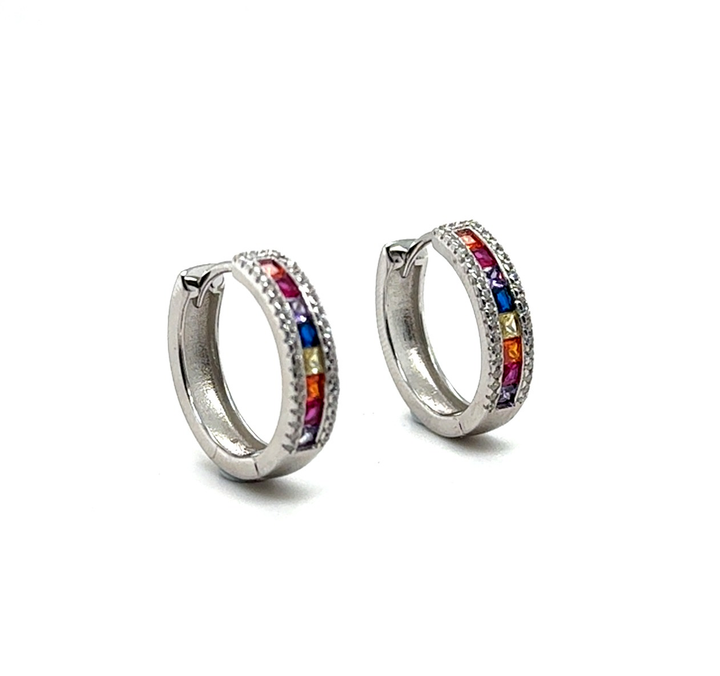 Sterling Silver Colourful CZ Huggie Hoop Earrings