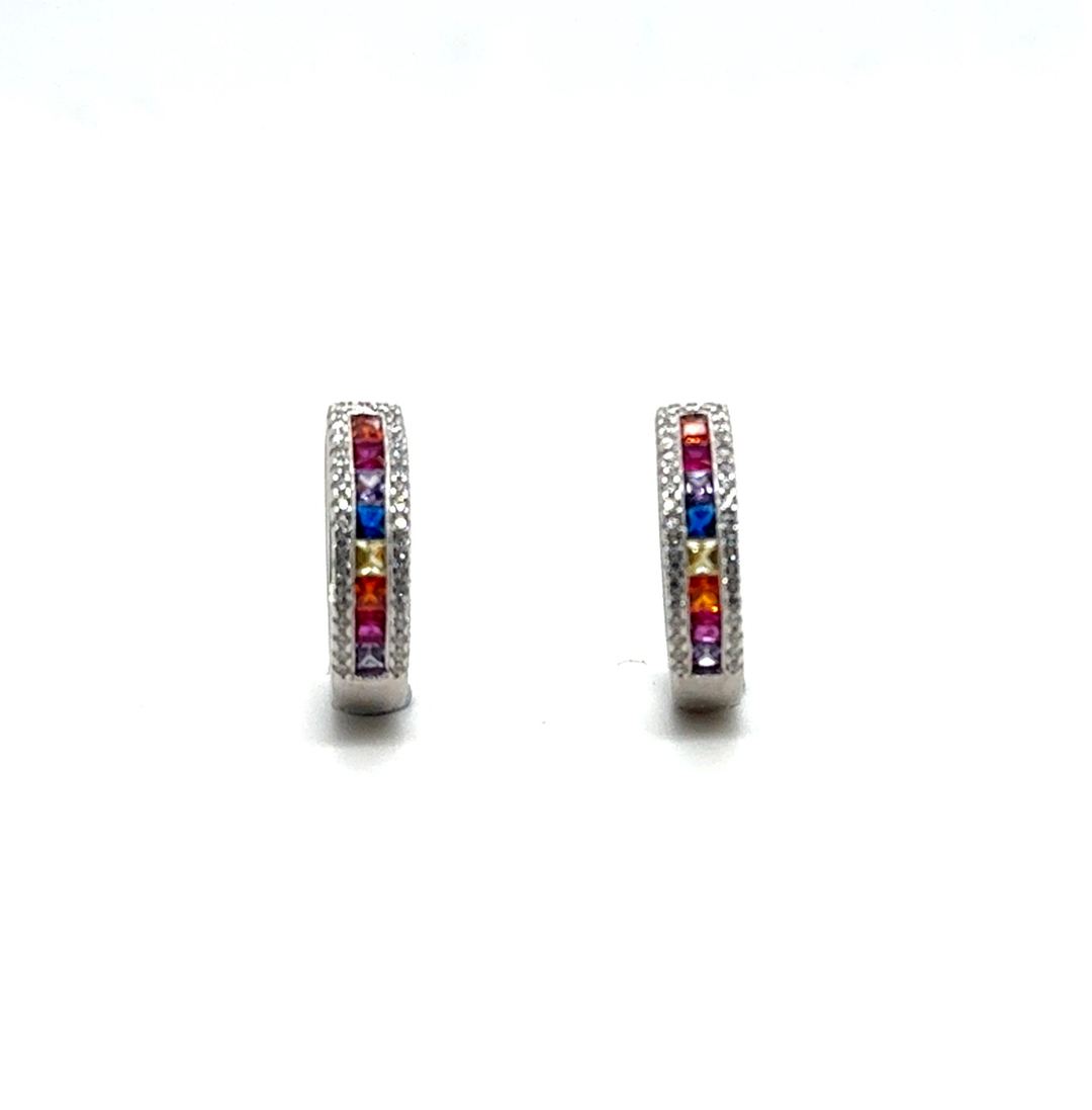 Sterling Silver Colourful CZ Huggie Hoop Earrings