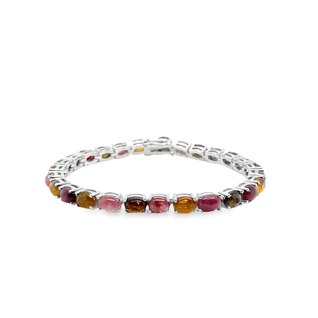 Sterling Silver Tourmaline Cabochon Tennis Bracelet