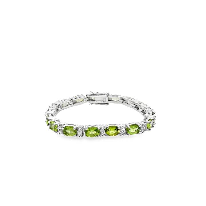 Sterling Silver Oval Peridot CZ Tennis Bracelet