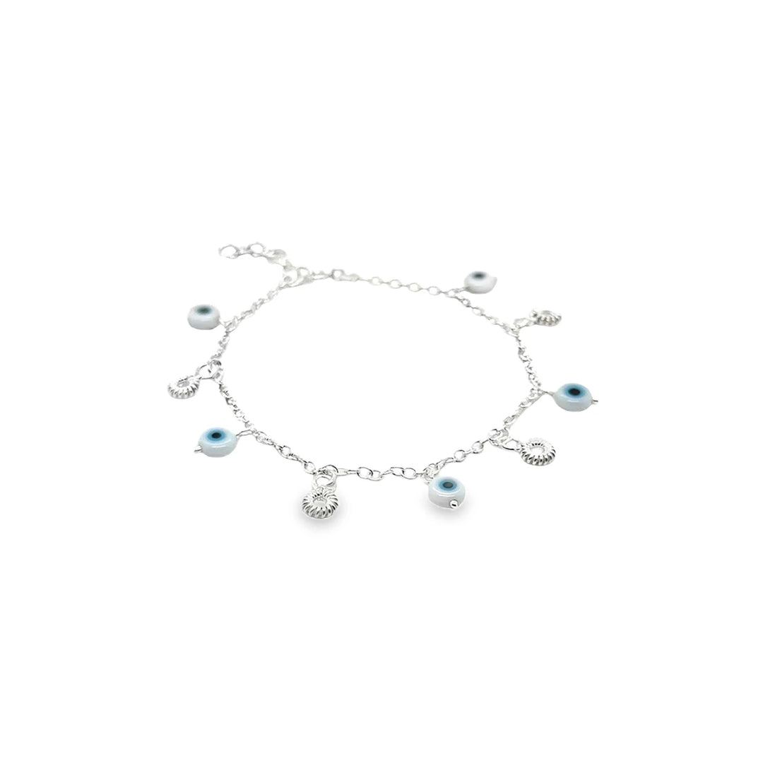Sterling Silver Nazar Evil Eye Charm Bracelet