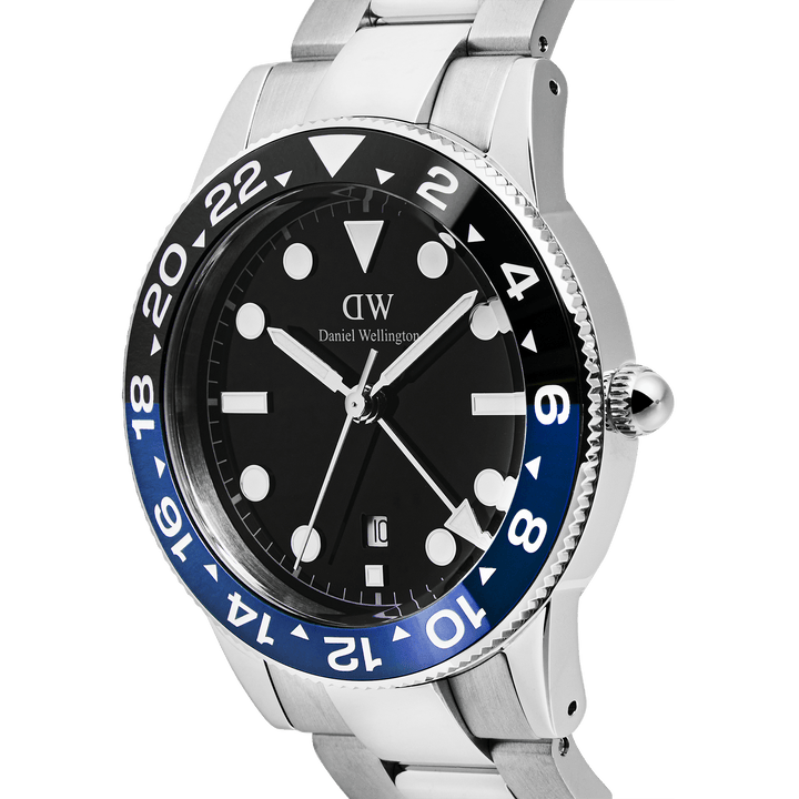 Daniel Wellington Iconic GMT Link Black Blue Ceramic Bezel Silver