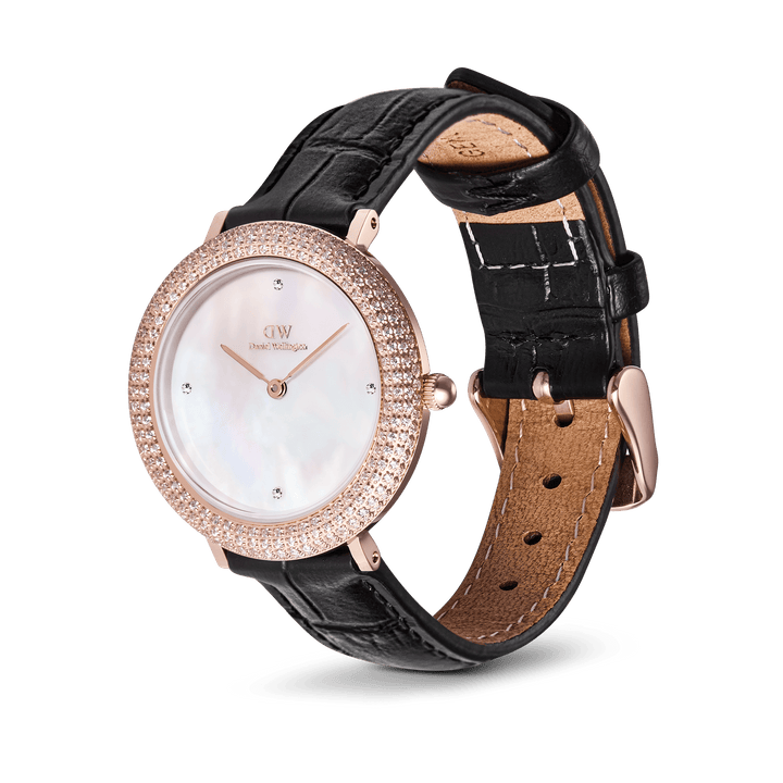 Daniel Wellington Crystalline Bezel Black Croc Rose Gold Watch