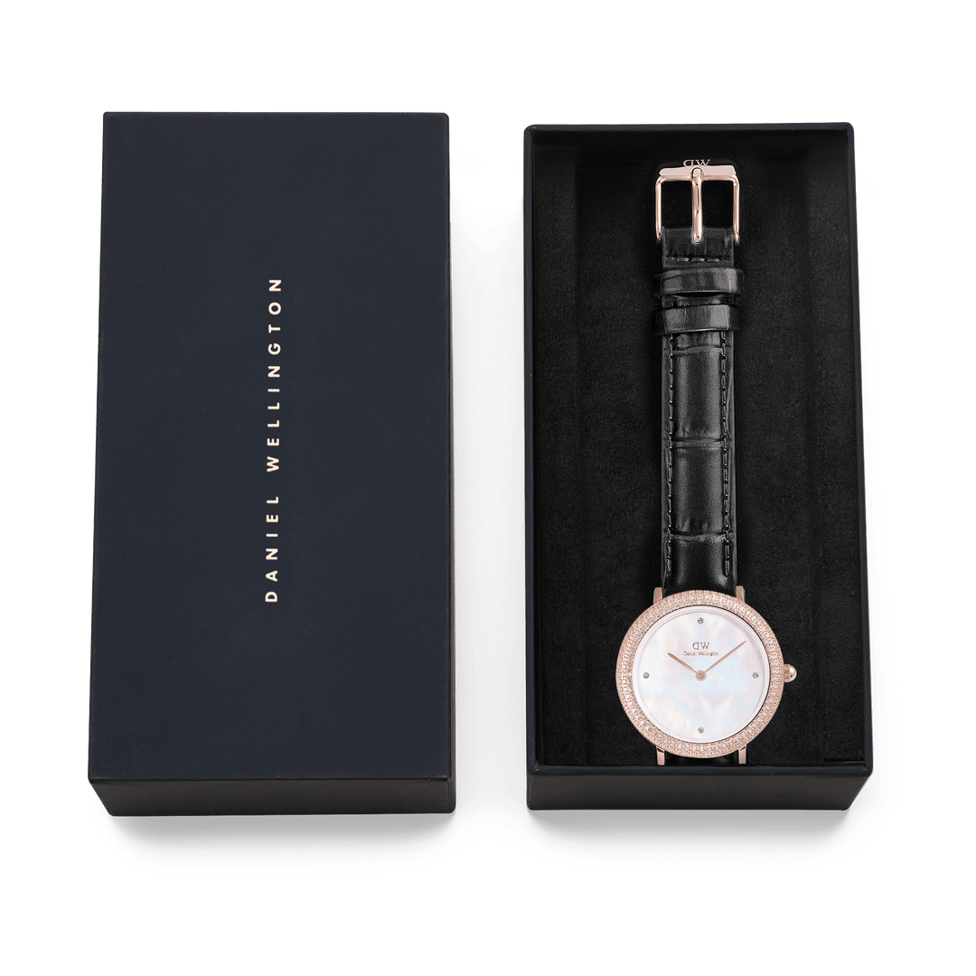 Daniel Wellington Crystalline Bezel Black Croc Rose Gold Watch