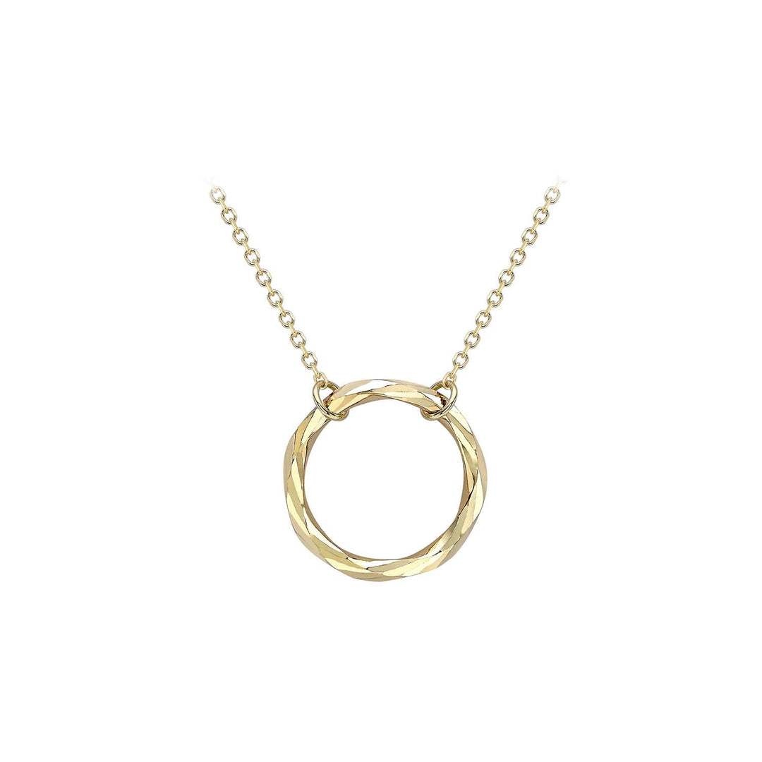 9K Yellow Gold 17.8mm Diamond Cut Ring Adjustable Necklace 43cm-46cm