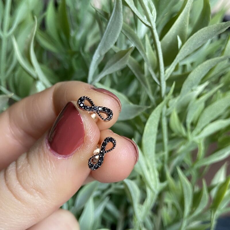 Rose Gold Plated Black CZ Infinity Stud Earrings LJ9834