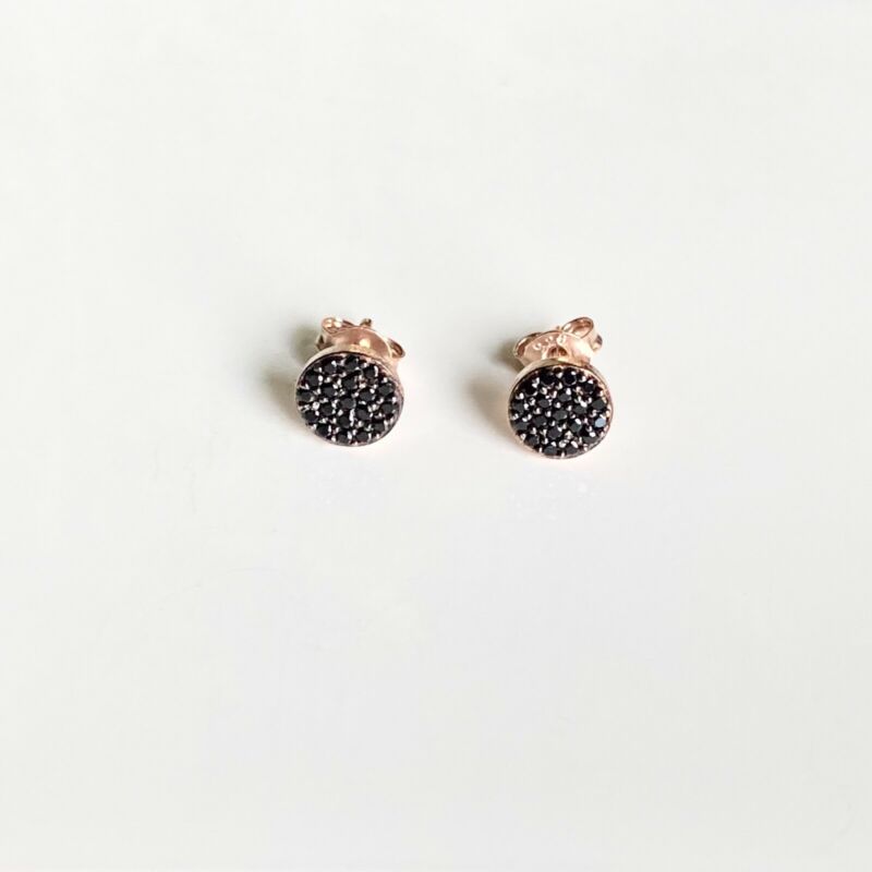 Rose Gold Plated Black Pave CZ Circle Stud Earrings LJ9204 - B & S Lyncris Jewellers