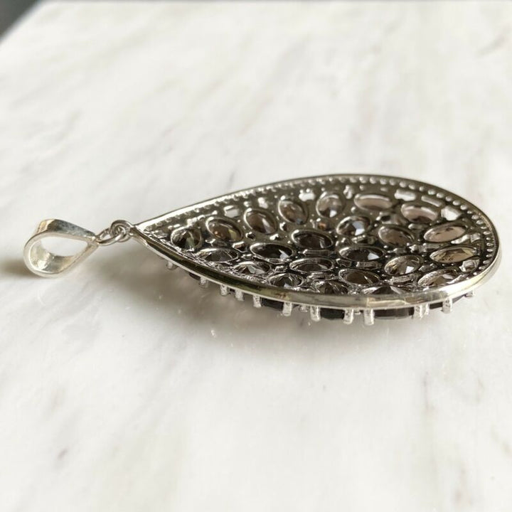 Sterling Silver Large Smokey Quartz Pendant LJ8955