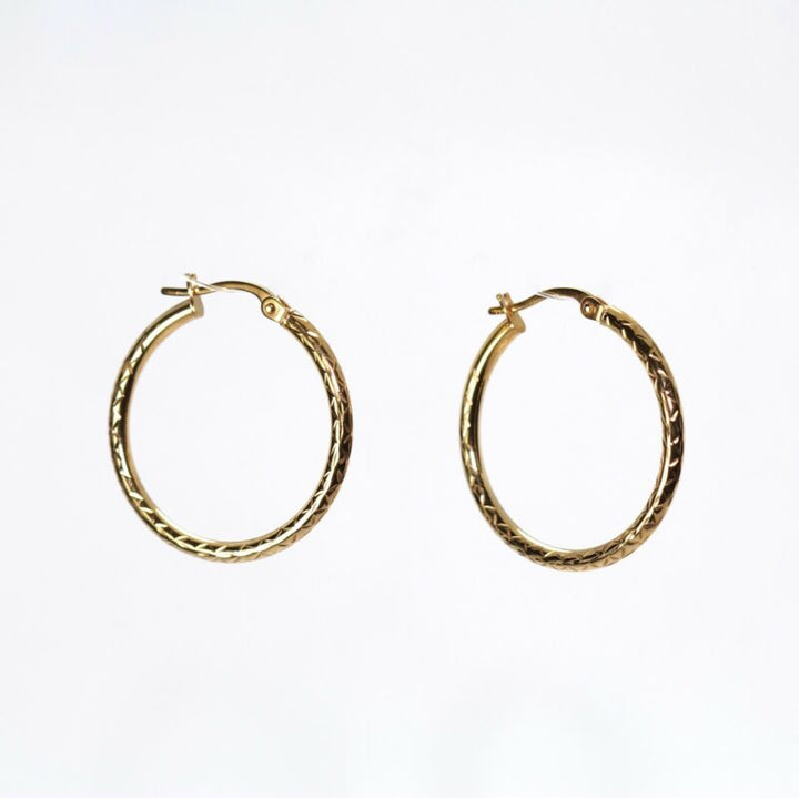 9ct Yellow Gold Patterned Hoop Earrings LJ7688