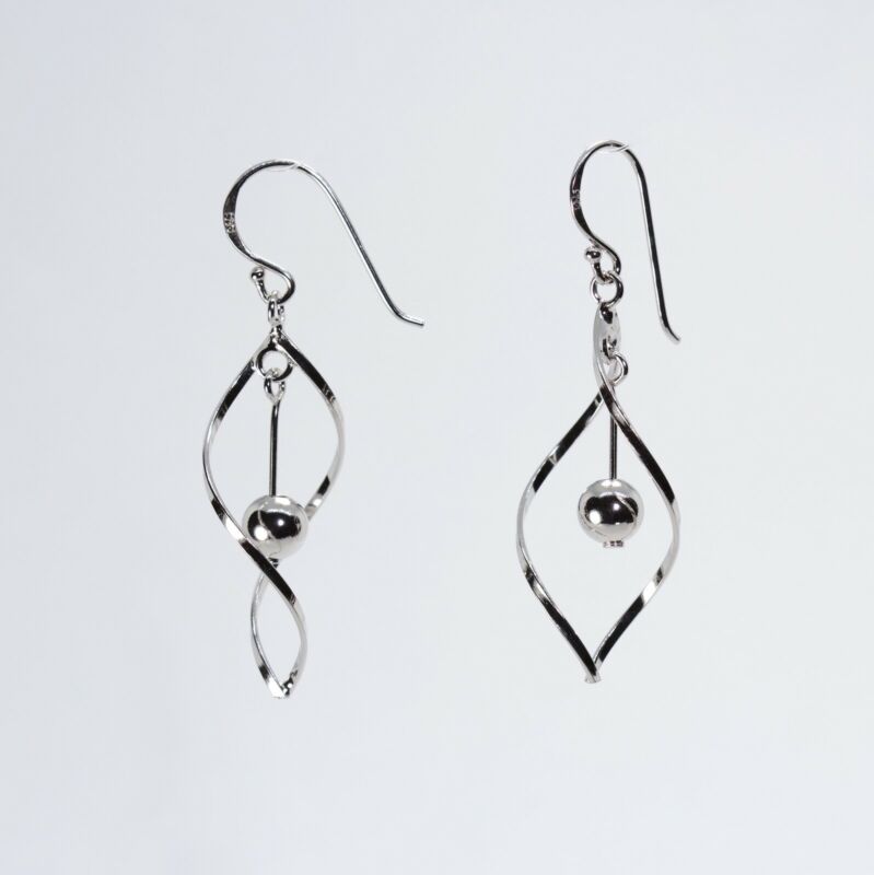 Sterling Silver Twisted With Ball Drop Earrings LJ8931