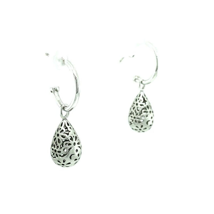 Sterling Silver Floral Drop Hoop Earrings LJ5329