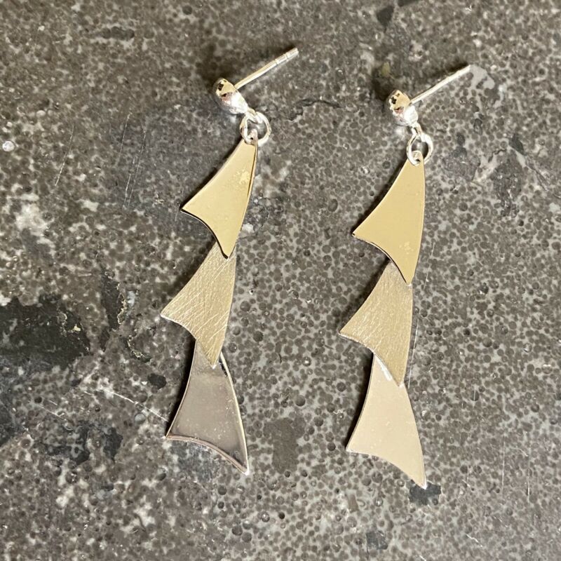 Sterling Silver Fishbone Drop Earrings LJ9548