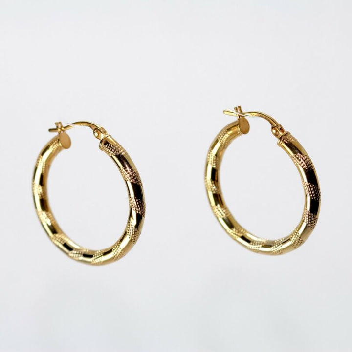 9ct Yellow Gold Patterned Hoop Earrings LJ8061