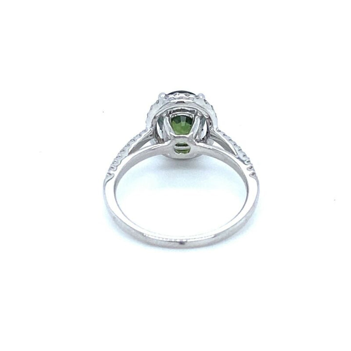 18ct White Gold Halo Green Sapphire & Diamond Ring
