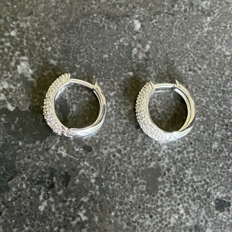 Silver CZ Huggie Hoop Earrings LJ5457