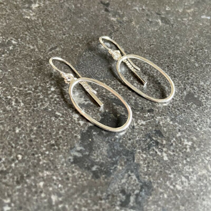 Sterling Silver Oval Drop Bar Hook Earrings LJ10054