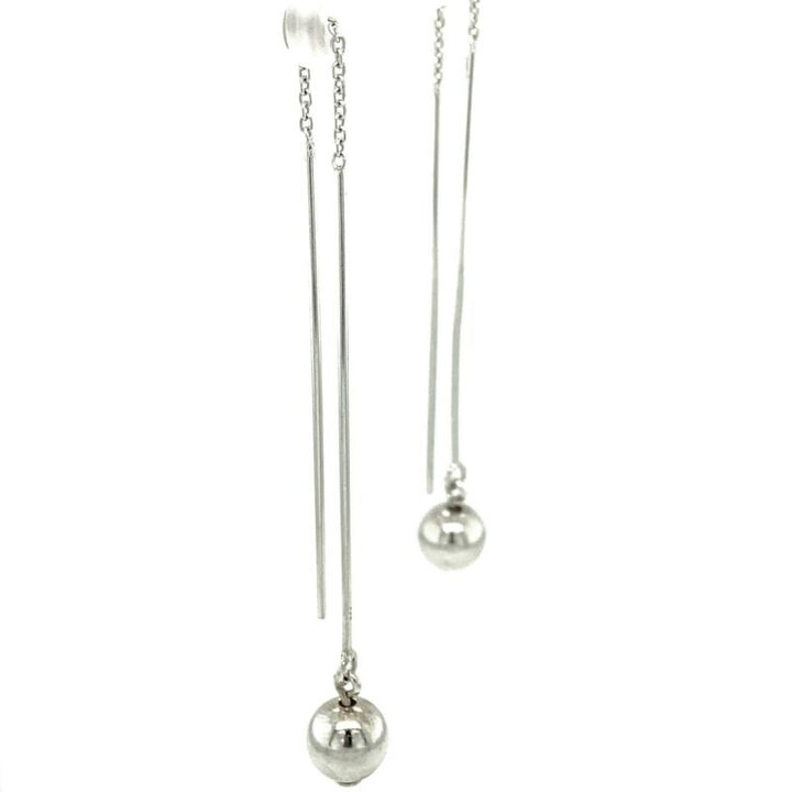 Sterling Silver Long Thread Bar Earrings With Ball LJ8840
