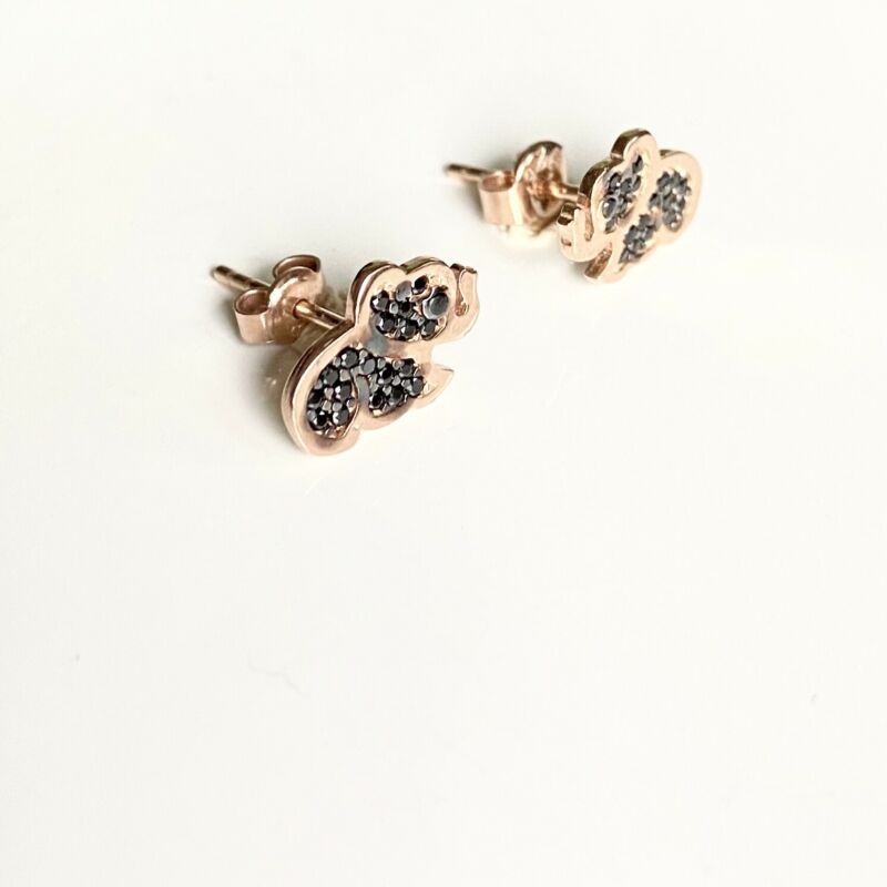 Rose Gold Plated Black CZ Elephant Stud Earrings LJ9820