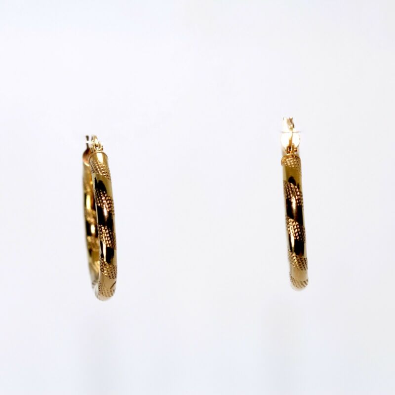 9ct Yellow Gold Patterned Hoop Earrings LJ8061