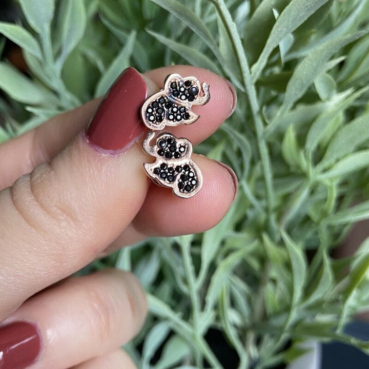 Rose Gold Plated Black CZ Elephant Stud Earrings LJ9820
