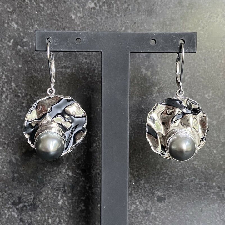 Silver Freshwater Grey Pearl Drop Earrings LJ5528