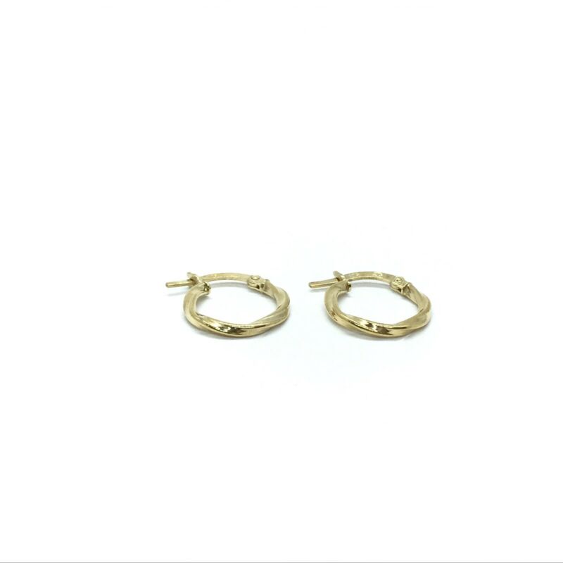 375 9ct Yellow Gold 14mm Twisted Hinged Hoop Earrings Polished Finish - Lyncris Jewellers