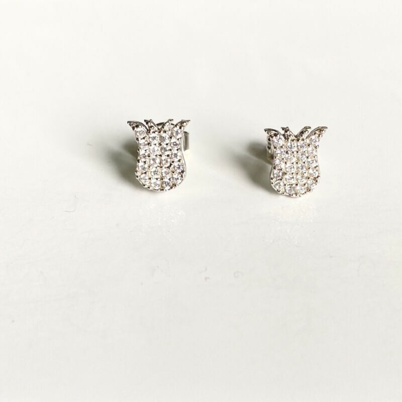 Sterling Silver White CZ Tulip Flower Stud Earrings LJ9856 - B & S Lyncris Jewellers
