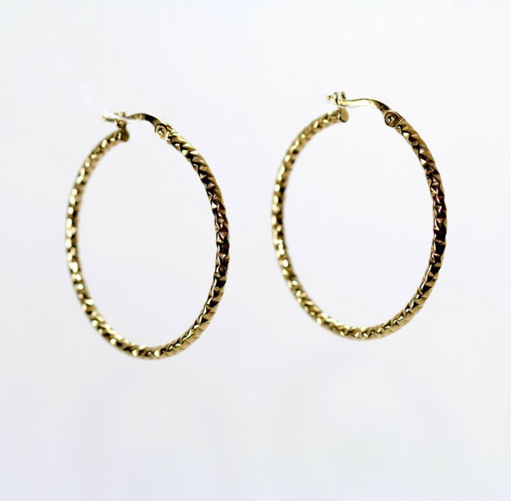 9ct Yellow Gold Large Fancy Hoop Earrings LJ9037