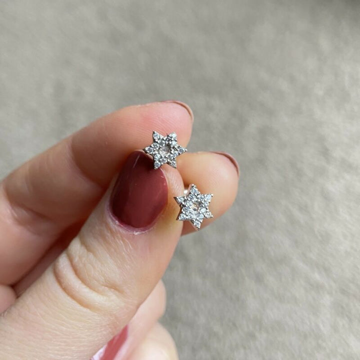Sterling Silver CZ Star Of David Stud Earrings LJ9860
