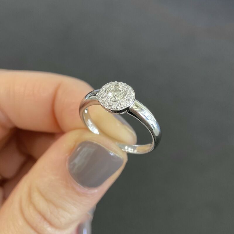'LUNA' 18ct White Gold Bezel Set Diamond Halo Ring