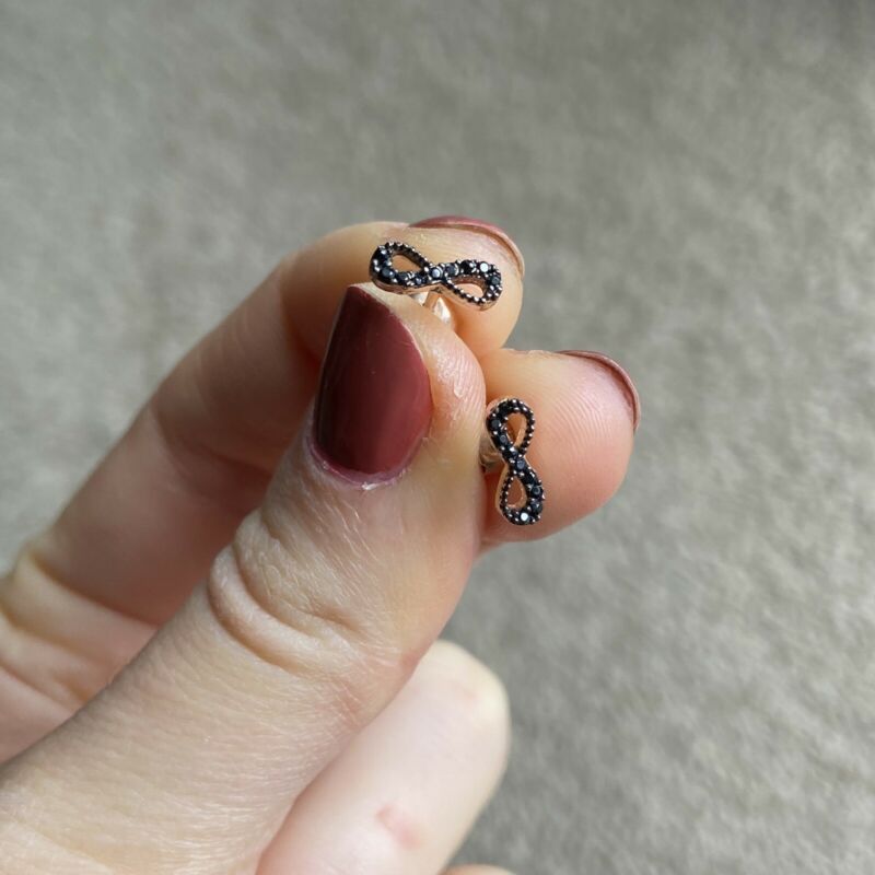 Rose Gold Plated Black CZ Infinity Stud Earrings LJ9834
